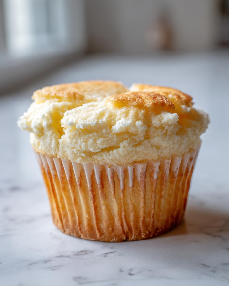 A single, perfectly baked Fluffy Japanese Cotton Cheesecake Cupcakes showing its signature light, airy texture.