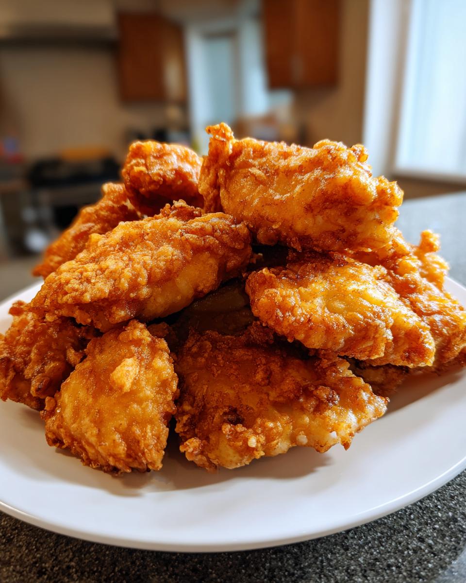 A close-up of a large pile of golden brown, crispy Light Crispy Japanese Chicken Tempura served on a white plate.